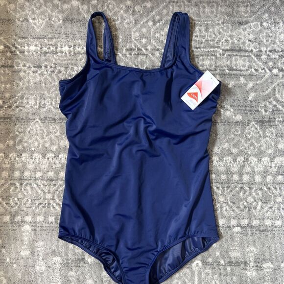 Lands End Tugless One Piece Swimsuit Size 16DD Navy Blue Built in Bra NWT - Picture 1 of 8